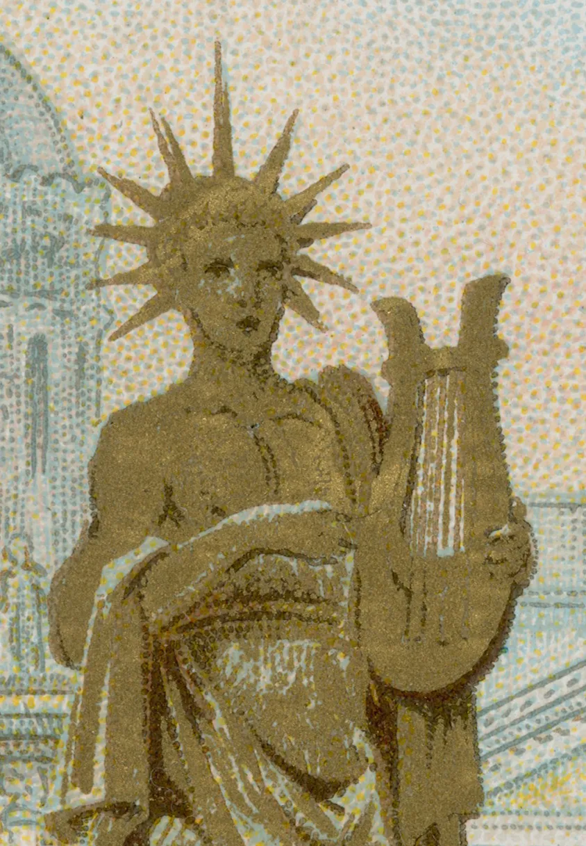 Roman emperor Nero with a crown of sun rays, from a 19th-century French lithograph.
