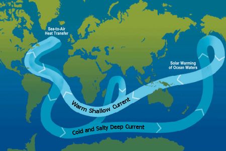 A schematic of modern thermohaline circulation.