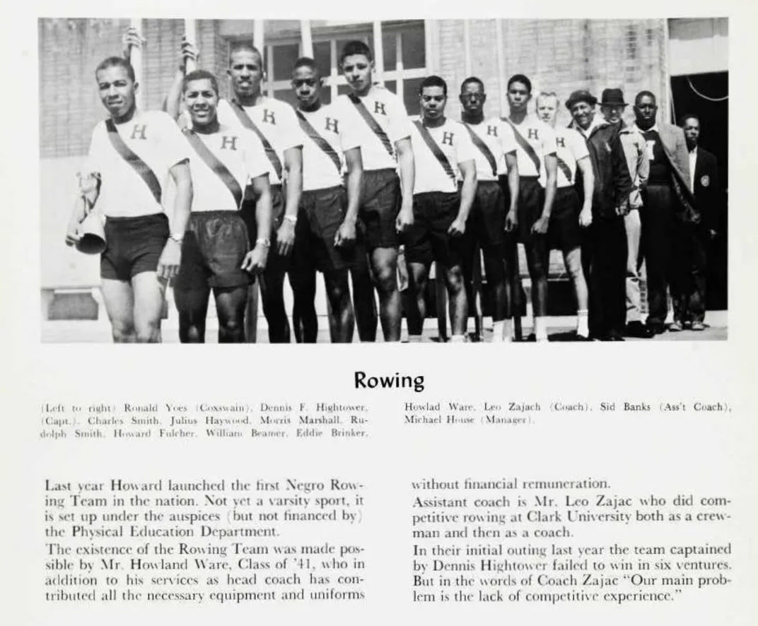 The 1962 crew team's yearbook photo