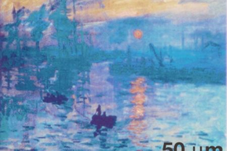 This Monet reproduction is composed of tiny bits of metal assembled on the micron scale. 
