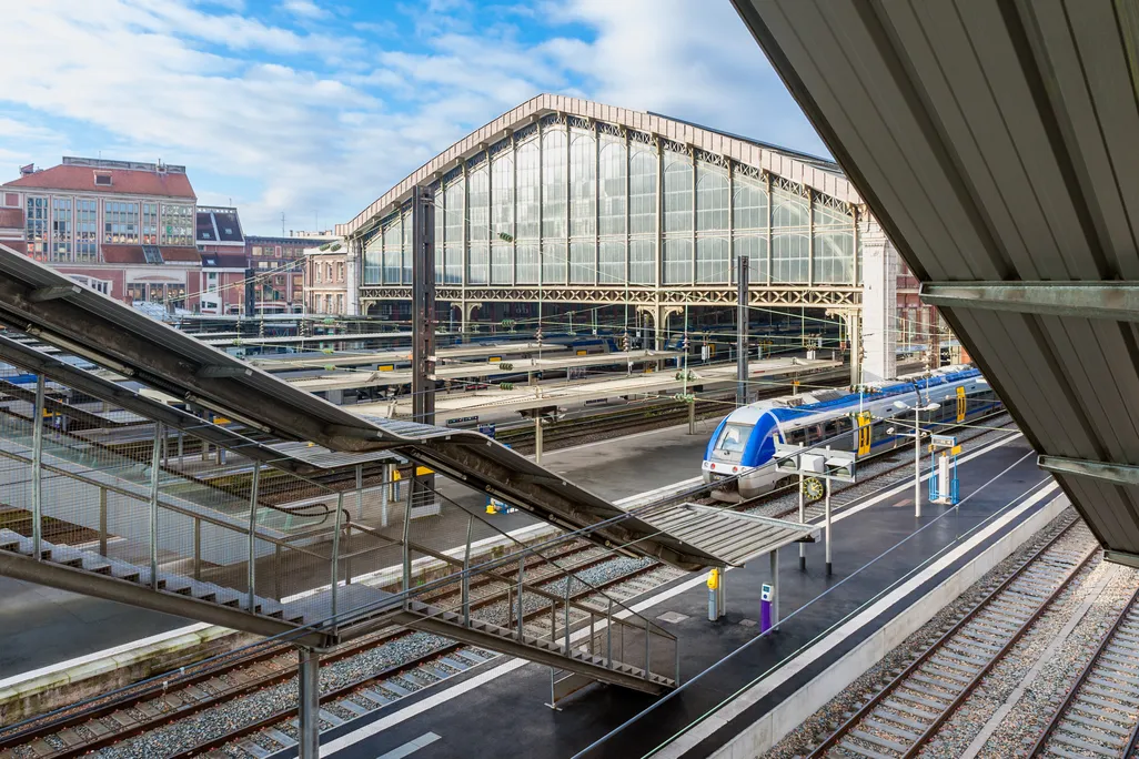 A train waits in a station