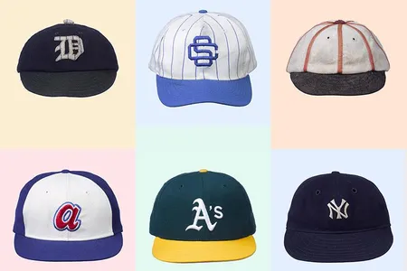 Clockwise from top left, caps worn by: Chris Lindsay of the Detroit Tigers during the 1906 season; Ila Borders, the first woman to pitch in an NCAA or NAIA game; Christy Mathewson (1880-1925), history and date unknown; Babe Ruth of the New York Yankees; Dennis Eckersley of the Oakland Athletics when he logged his 300th career save in 1995; Hank Aaron of the Atlanta Braves, 1972-73. (Richard Gary / National Baseball Hall of Fame and Museum)