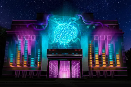 Budapest-based MAXIN10SITY's "The Neon Unconscious" 2018. According to the artists: "The piece explores how a 1980s dreamer might envision some future convergence of humanity and technology." The work will be coupled with a retro synth wave soundtrack.
