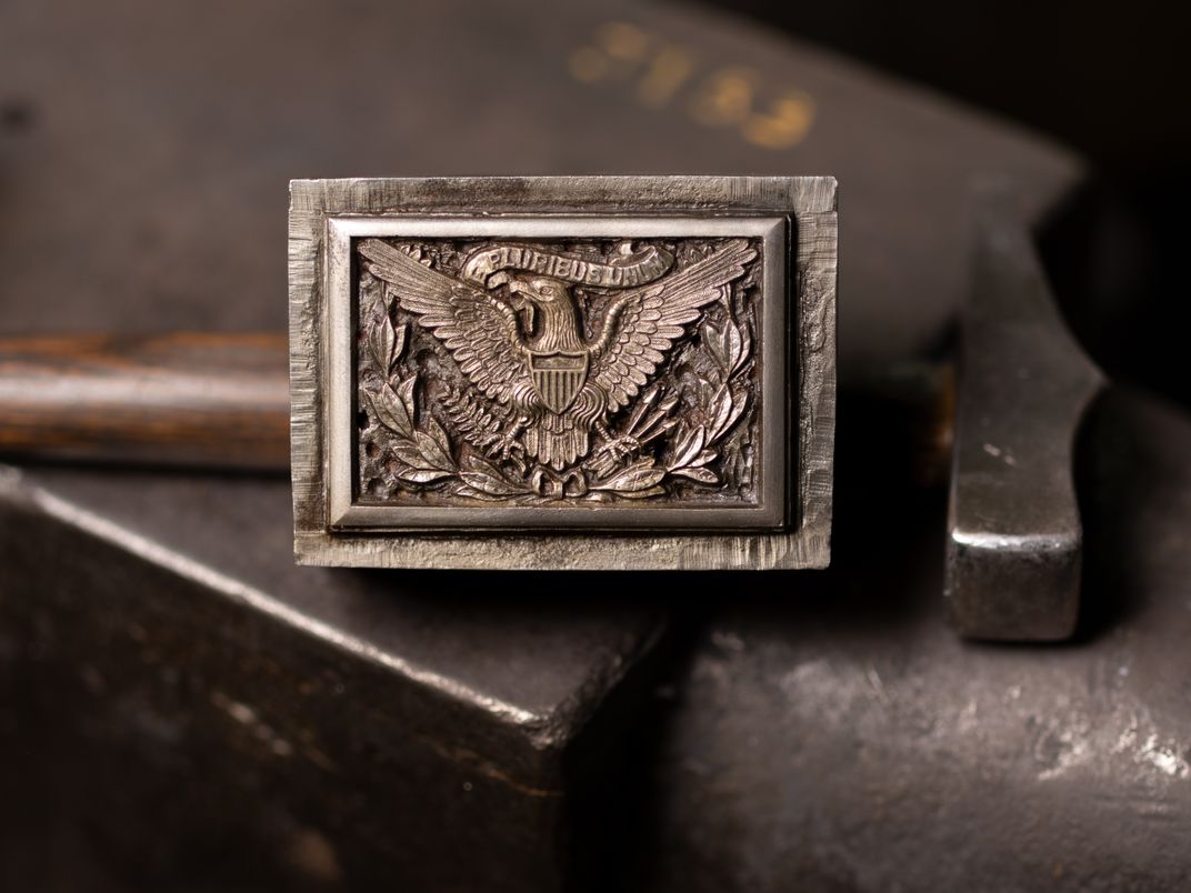 A vintage hub for creating U.S. Army officers’ belt buckles.