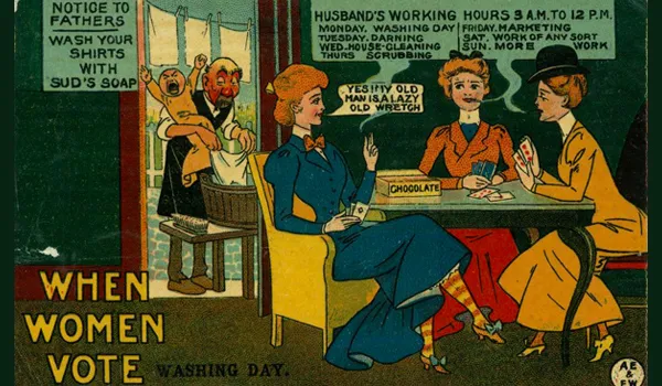 washing day gender role swap anti-suffrage postcard