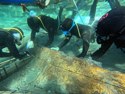 For several months, archaeologists carried fragments of the shipwreck to the surface.