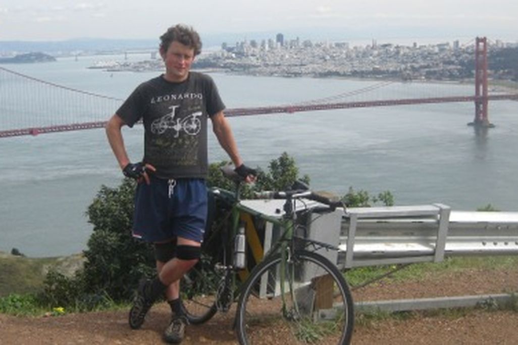 The author and his bike stand about 850 feet above San Francisco on Conzelman Road. Repeated 10 times, this little hill amounts to a world classic of climbing.