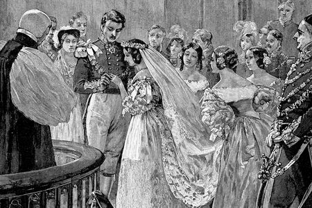 An illustration of the marriage of Queen Victoria and Prince Albert on February 10, 1840.