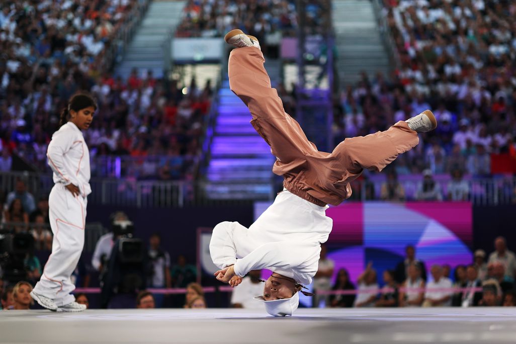 B-Girl Ami competes during the Breaking B-Girls Quarterfinal in front of crowd