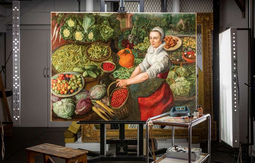 View of restored painting, "The Vegetable Seller"
