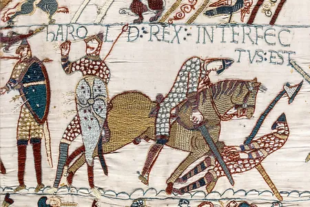 Harold Godwinson&#39;s death, as depicted in the Bayeux Tapestry