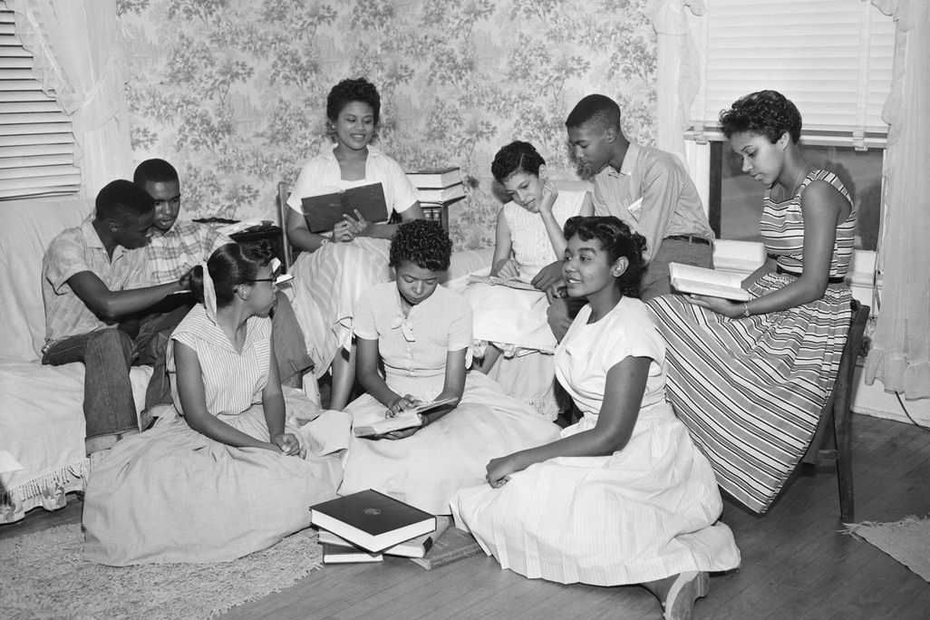 Members of the Little Rock Nine studying