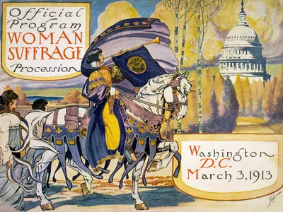 The program for the National American Woman Suffrage Association procession in the capital city. This march occurred before the rift between the more moderate NAWSA and the less conciliatory National Woman's Party.