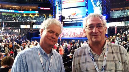 Curators Larry Bird and Harry Rubenstein on the convention floor in Charlotte.