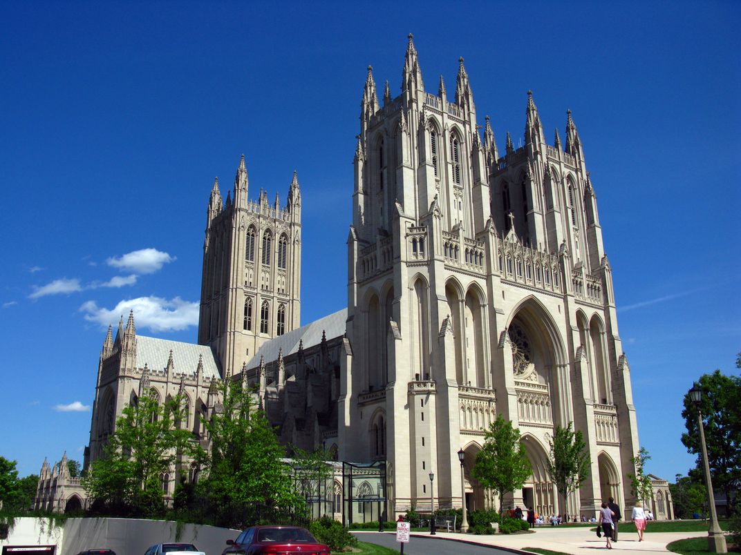 Exterior of Washington National Cathedral on a clear, sunny day