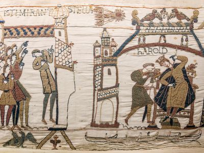 The Bayeux Tapestry, an 11th-century masterpiece of medieval embroidery, famously narrates the events leading up to and including the Norman Conquest of England in 1066.
