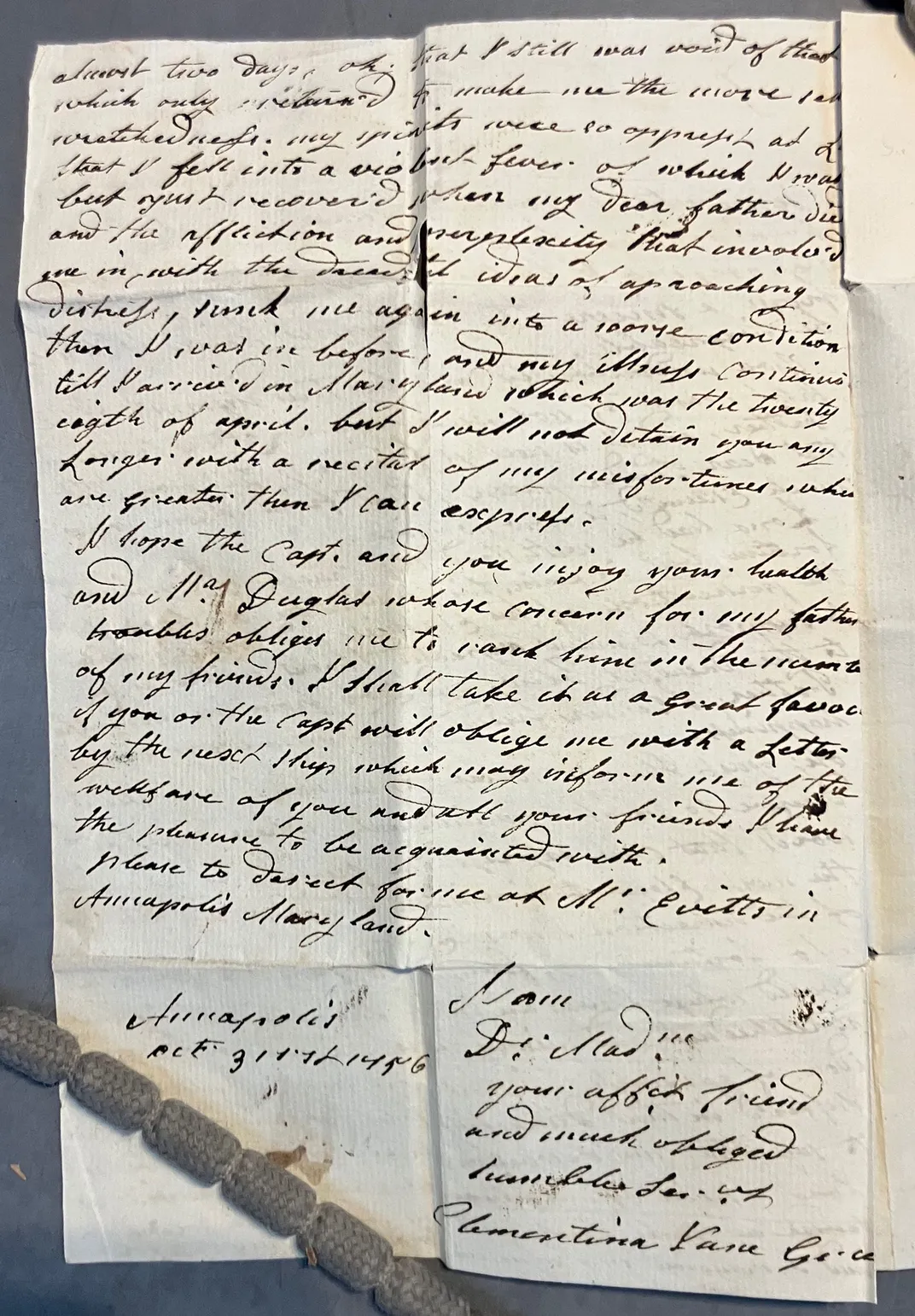 A page from one of Rind's letters to her friend Augusta Smith