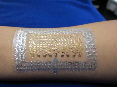 The sensors can be printed on temporary tattoo-like material, which sticks on the skin for a week.