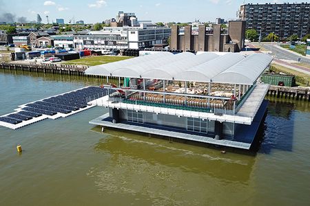 A prototype floating dairy farm in Rotterdam, Netherlands is home to 35 dairy cows. In the future, similar platforms will be set up nearby to grow vegetables and farm eggs.