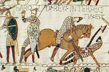The Bayeux Tapestry depicts Harold II with an arrow jutting from his head, but whether the English king actually died in this manner remains a point of contention.