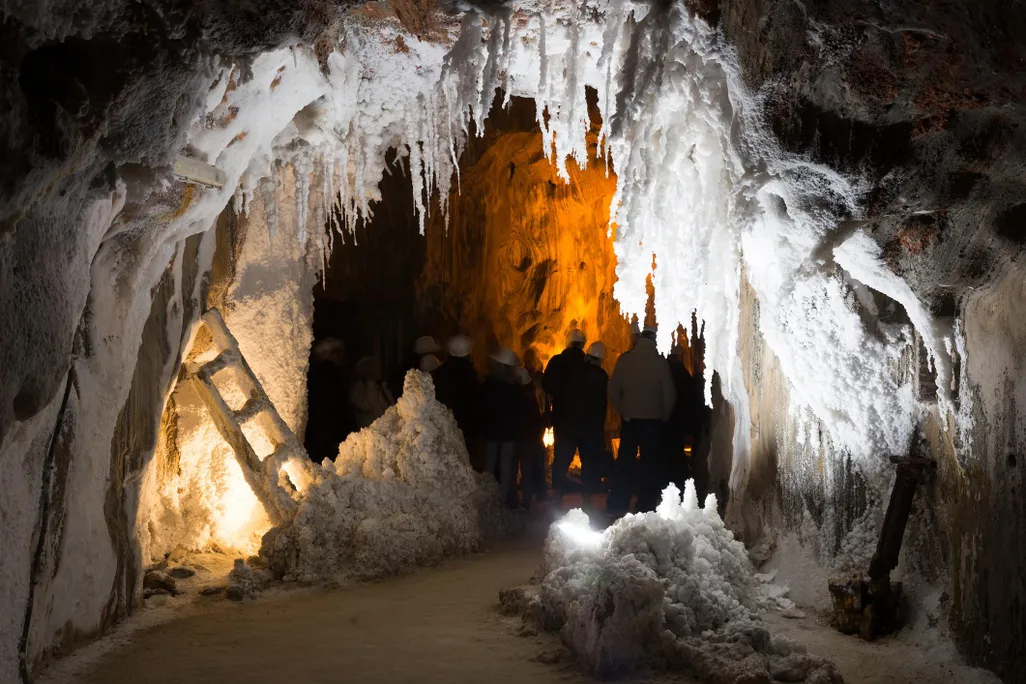 Tourists visiting old salt mine