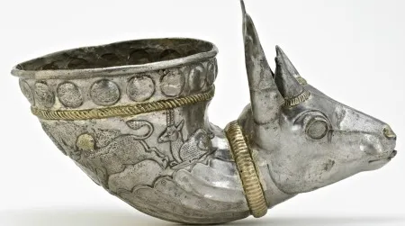 This gazelle-shaped wine horn, on view at the Sackler Gallery, was used to impress guests at elaborate Iranian feasts.