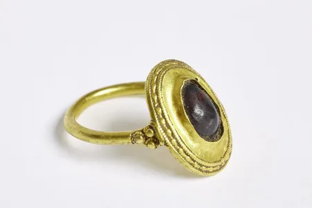 The 1,500-year-old gold ring&#39;s semiprecious red stone likely served as a symbol of power.