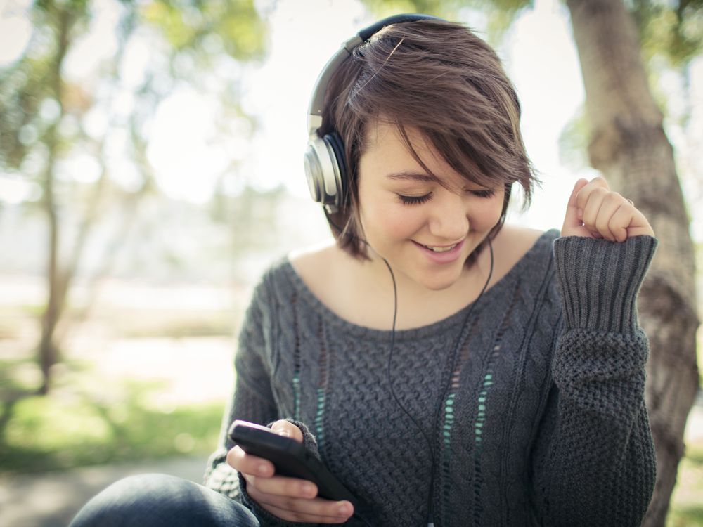 woman with headphones