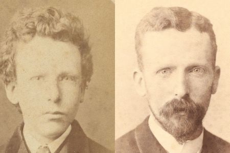 Left: A photo once identified as Vincent van Gogh, now believed to depict his brother Theo van Gogh Right: Theo van Gogh, aged thirty-two.
