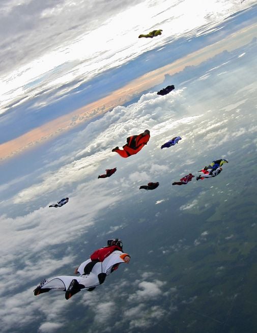Airborne with a group of wingsuit flyers at last October's Z-Flock 3.5 event.