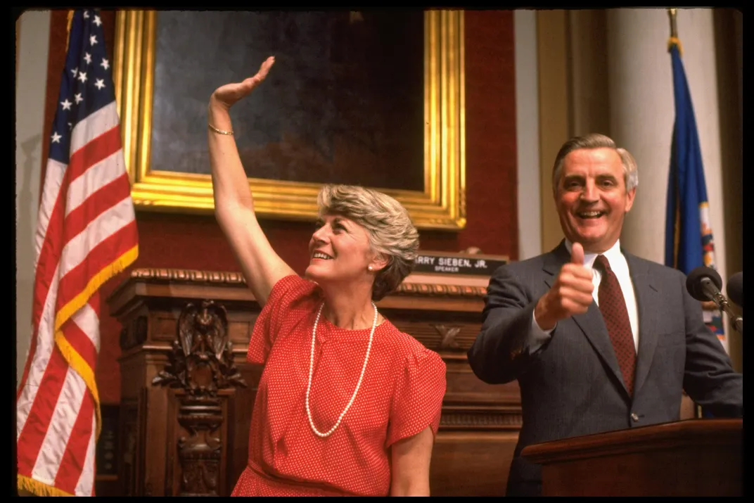 Ferraro and Mondale at announcement of her vice presidential selection