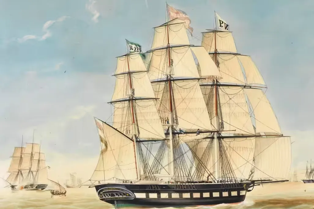 Illustration of ship with sails