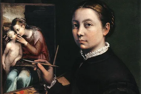Sofonisba Anguissola, "Self-Portrait at the Easel Painting a Devotional Panel," 1556