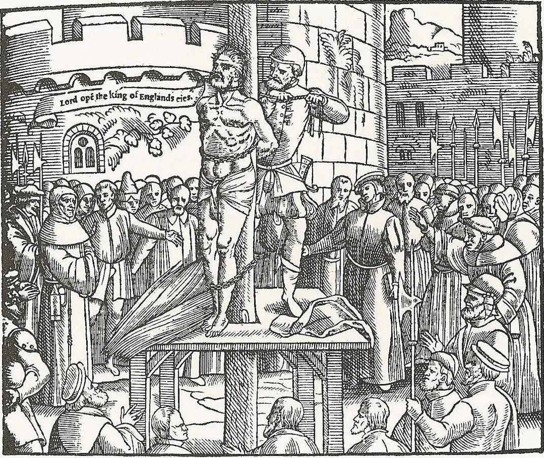 A woodcut of the execution of William Tyndale, who published an English translation of the Bible, for heresy in 1536