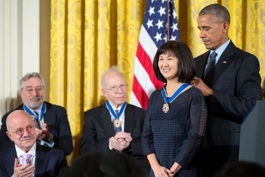 Maya Lin receiving the Medal of Freedom from President Barack Obama, Chip Somodevilla