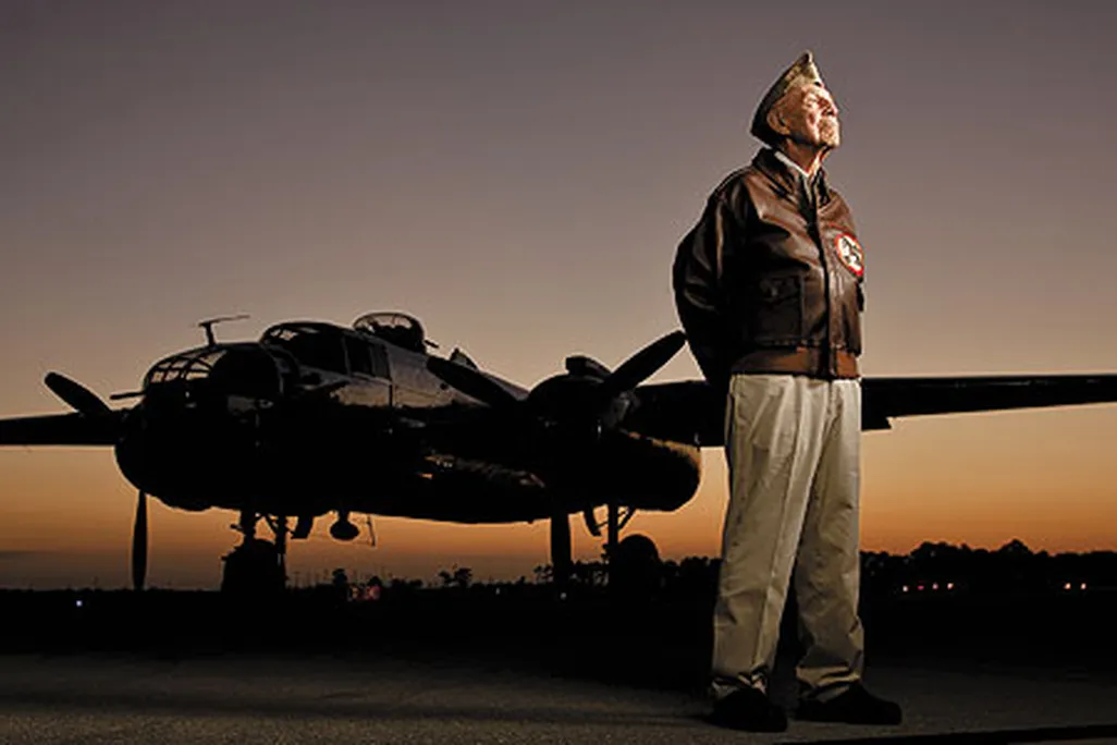 In his flight jacket with 17th Bomb Group patch, Dick Cole looks ready to fly Panchito, a restored B-25J, at a Raider gathering in Punta Gorda, Florida, last March.