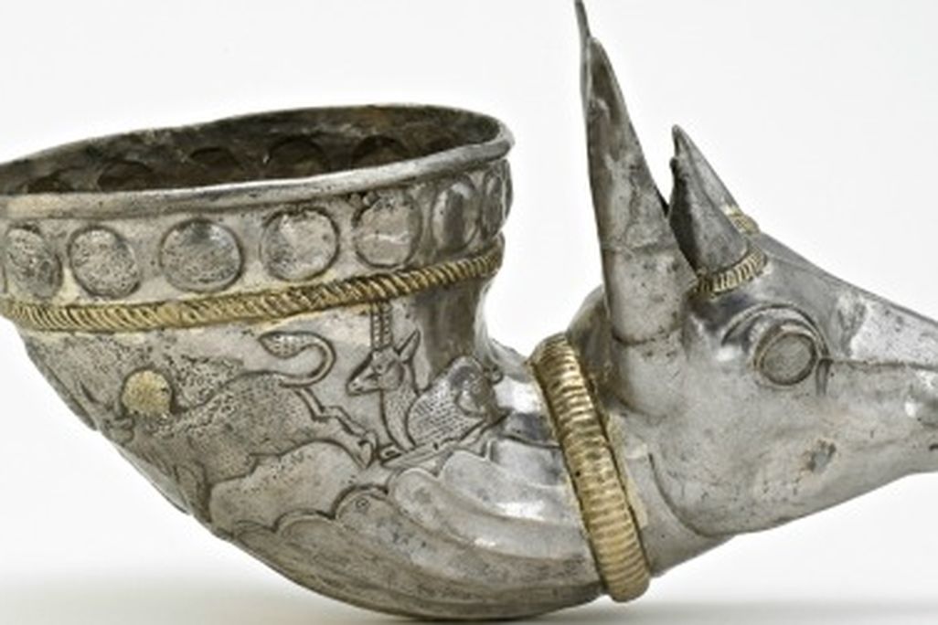 This gazelle-shaped wine horn, on view at the Sackler Gallery, was used to impress guests at elaborate Iranian feasts.