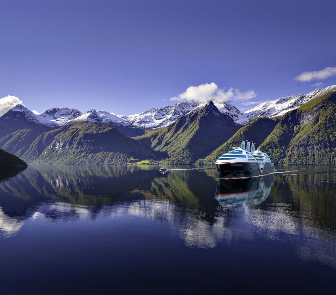 Rendering of cruise ship in scenic area