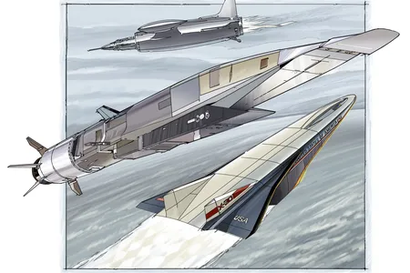 Engineers have been experimenting with ramjets since the 1930s. From top: The French Leduc 0.10, test flown in 1949; the Boeing X-51 Waverider, which flew in 2009; the Rockwell X-30 NASP, cancelled before it could fly.