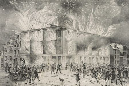 Destruction by fire of Pennsylvania Hall, the new building of the Abolition Society, on the night of the May 17, 1838