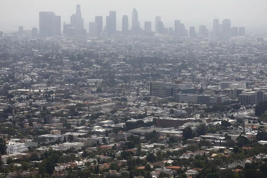 Smoggy overview of city of Los Angeles, California