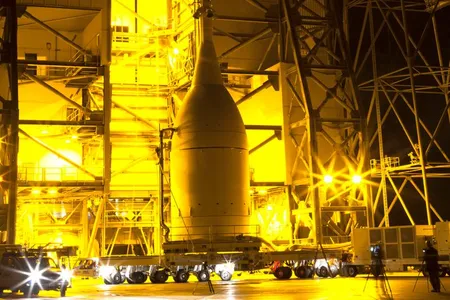 Orion arrives at the launch gantry on November 12, 2014.