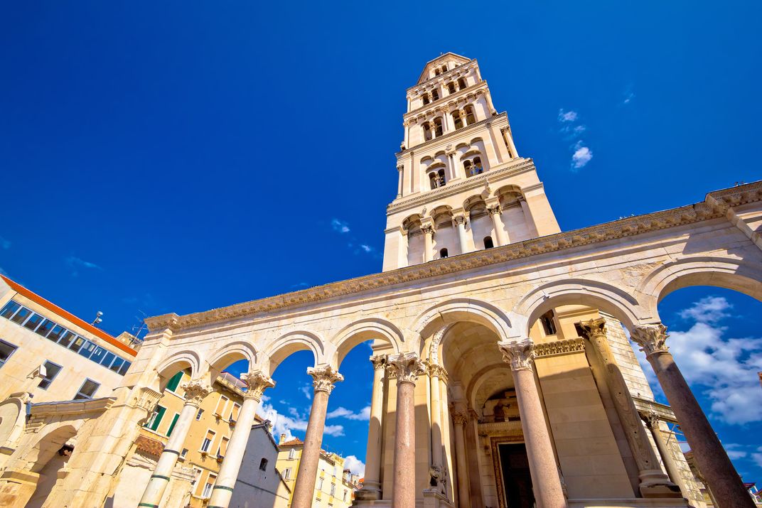 Archway from Diocletian's Palace and cathedral tower, Split