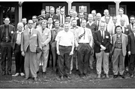 Participants at a 1971 whale biology conference. Sheila Minor is pictured in the second row, center left. Photo via @mycandacejean