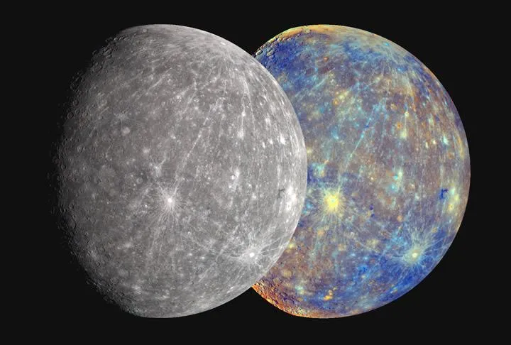 side-by-side of mercury in black-and-white and in color