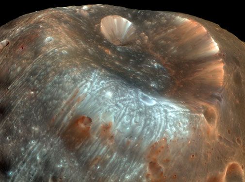HiRISE takes a colorful closeup of the Martian moon Phobos.