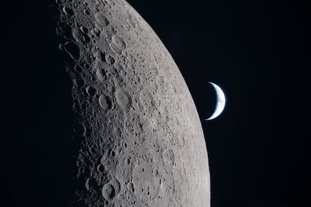A crescent Earth floats beyond the moon in a gorgeous role reversal captured during the Artemis 2 mission. Photo ID&nbsp;ART002-E-21106