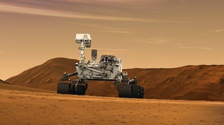 An artist’s rendering of Curiosity, the rover that is currently exploring Gale Crater on Mars. Learn about the rover from the scientist in charge of its mission this Tuesday at the Air and Space Museum.