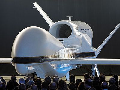 Ready for its closeup: The first demilitarized Global Hawk debuts in 2009 at NASA’s Dryden center in California, where scientists will use it to study hurricanes, pollution, and other atmospheric disturbances.