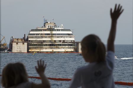 The Costa Concordia, refloated.  